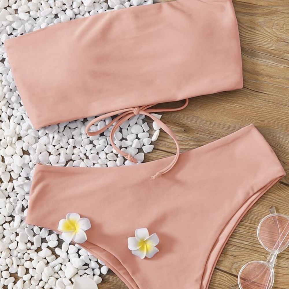 Lace-Up Back Bandeau Bikini Swimsuit